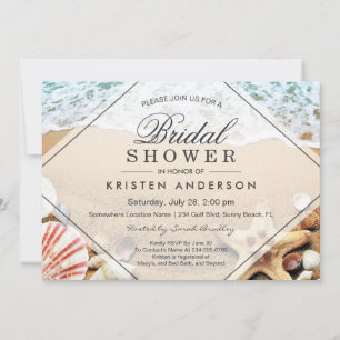 Summer Sandy Beach Starfish Seashell Bridal Shower Invitation