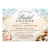 Summer Sandy Beach Starfish Seashell Bridal Shower Invitation