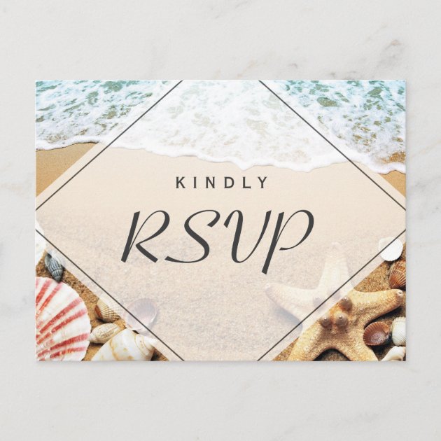 Summer Sandy Beach Starfish Seashell RSVP Reply Invitation Postcard