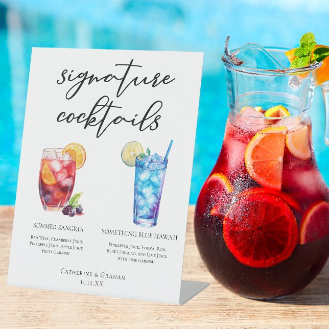 Summer Sangria Blue Beach Signature Cocktails Menu Pedestal Sign (Creator Uploaded)