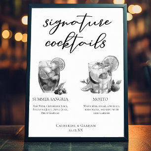 Summer Sangria Mojito Black White Cocktails Poster