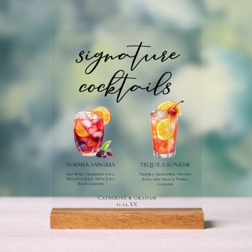 Summer Sangria Tequila Sunrise Garden Cocktails Acrylic Sign