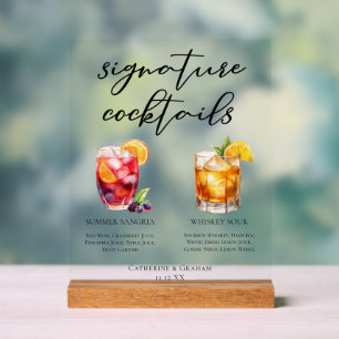 Summer Sangria Whiskey Sour Signature Cocktails Acrylic Sign