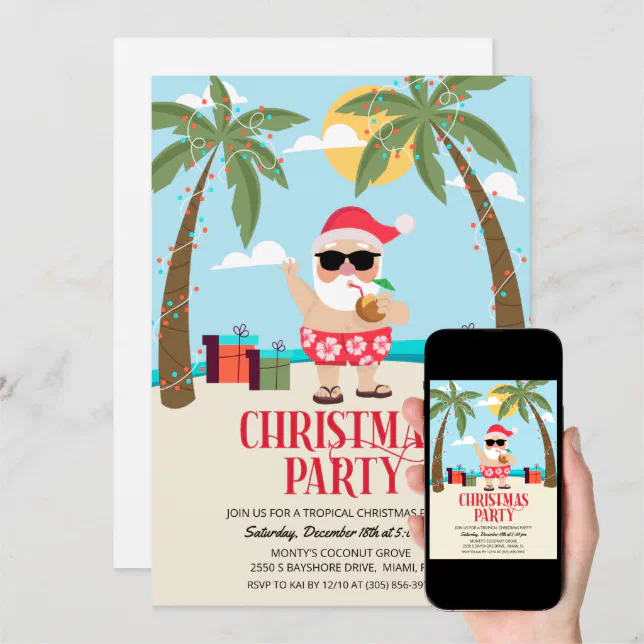 Summer Santa Christmas Party Invitation | Zazzle