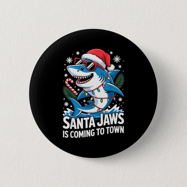 Summer Santa Jaws Vacation Christmas In July Shark Button (Front)