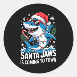 Summer Santa Jaws Vacation Christmas In July Shark Classic Round Sticker