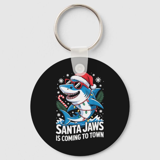 Summer Santa Jaws Vacation Christmas In July Shark Keychain (Front)