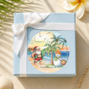 Summer Santa & Snowman Christmas in July  Classic Round Sticker