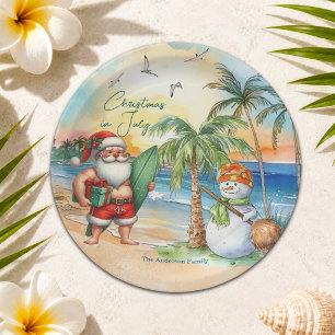 Summer Santa & Snowman Christmas in July Paper Plates