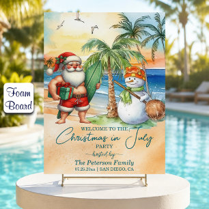 Summer Santa & Snowman Christmas in July Welcome Foam Board