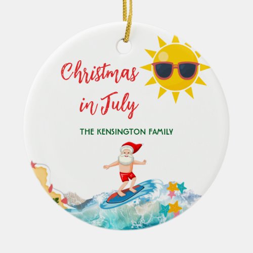 Summer Santa Tropical Beach Christmas In July Ceramic Ornament