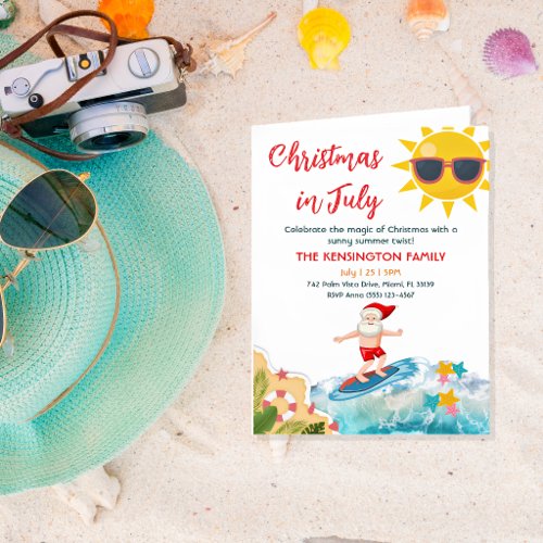 Summer Santa Tropical Beach Christmas In July  Invitation