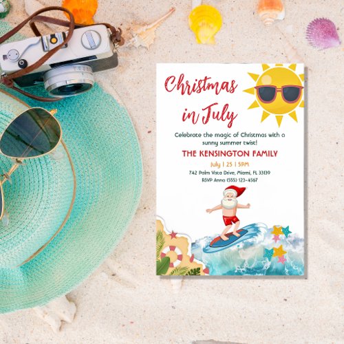 Summer Santa Tropical Beach Christmas In July  Invitation