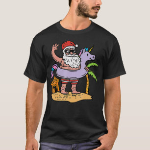 Summer Santa Unicorn Floater Funny Christmas July T-Shirt