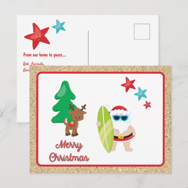 Summer Santa with Sand Christmas Custom Holiday Postcard (Front/Back)