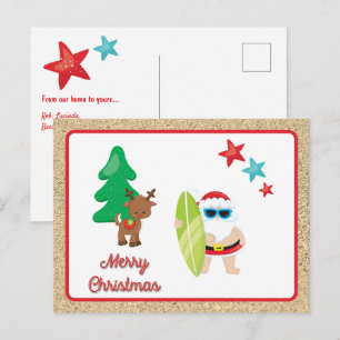 Summer Santa with Sand Christmas Custom Holiday Postcard