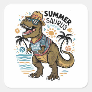Summer Saurus T-Rex Svg, Dinosaur Svg,  Square Sticker