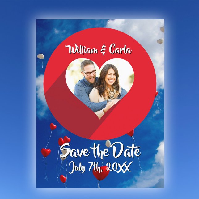 Summer Save the Date Red White Blue Heart Balloons Announcement Postcard (Creator Uploaded)