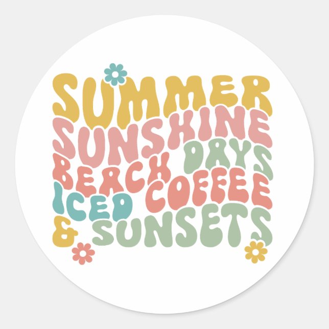 Summer Saying Retro Beach Iced Coffee Sunsets Classic Round Sticker (Front)