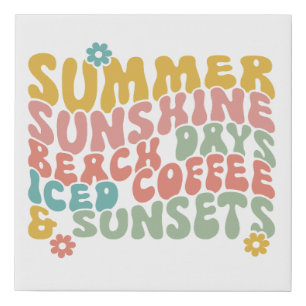 Summer Saying Retro Beach Iced Coffee Sunsets Faux Canvas Print