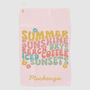 Summer Saying Retro Beach Iced Coffee Sunsets Golf Towel