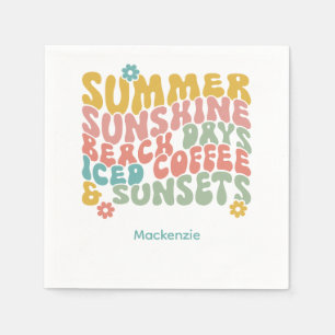Summer Saying Retro Beach Iced Coffee Sunsets Napkins