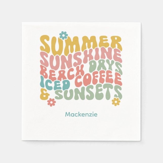 Summer Saying Retro Beach Iced Coffee Sunsets Napkins (Front)