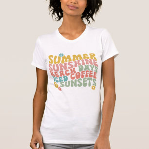 Summer Saying Retro Beach Iced Coffee Sunsets T-Shirt