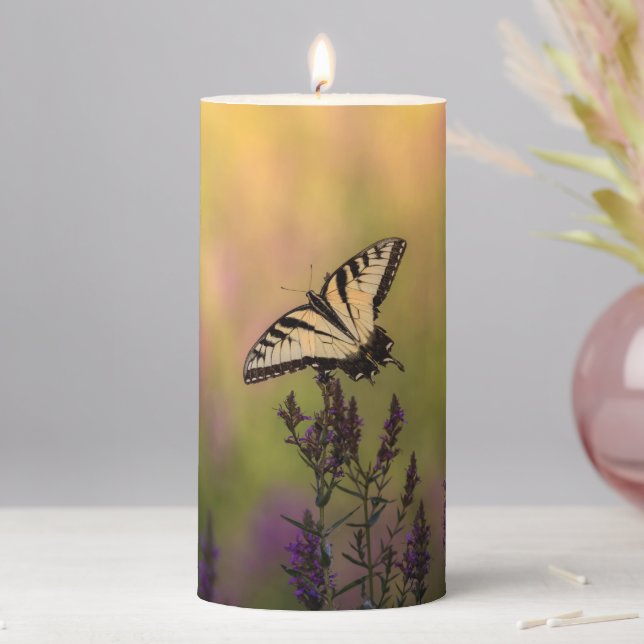 Summer Scene, Butterfly and Loosestrife   Pillar Candle (In Situ)