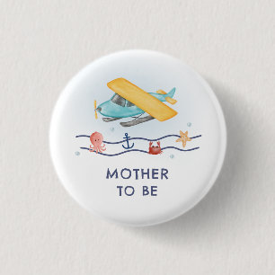 Summer Sea Airplane Mother To Be Baby Shower Button