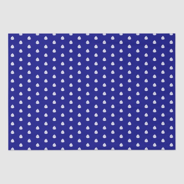 Summer Sea Nautical Sailboat Pattern on Navy Blue  Tissue Paper (Front)