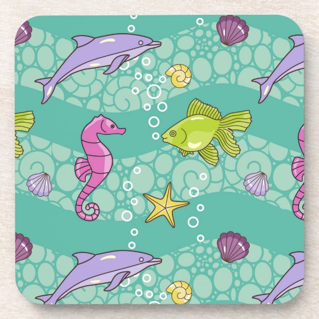Summer Sea Pattern Beverage Coaster (Front)