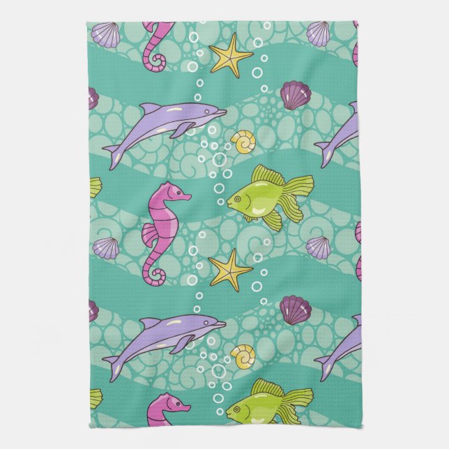 Summer Sea Pattern Kitchen Towel (Vertical)