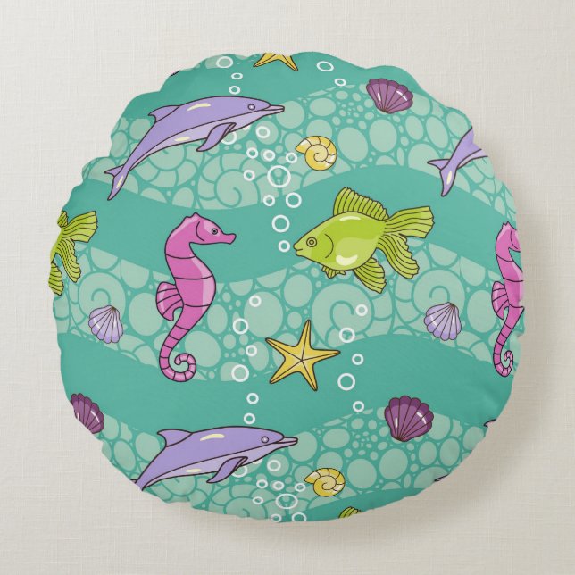 Summer Sea Pattern Round Pillow (Front)