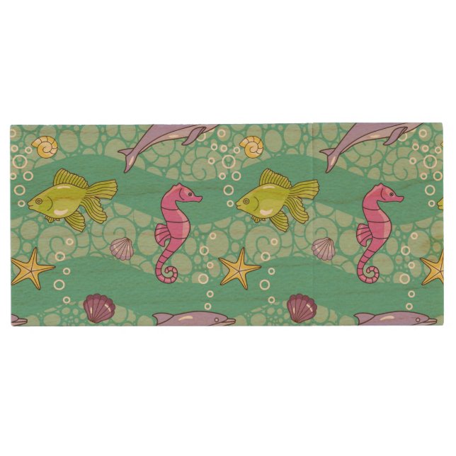 Summer Sea Pattern Wood Flash Drive (Front)