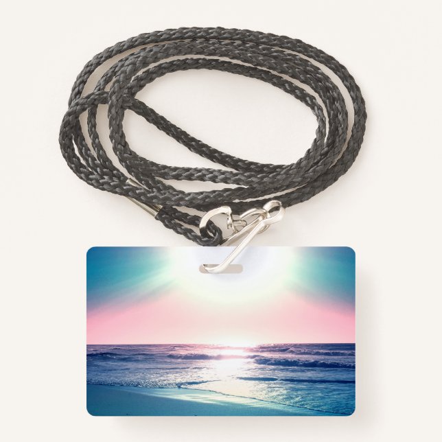 Summer Sea Sunset Tropical Beach Photo Badge (Front with Lanyard)