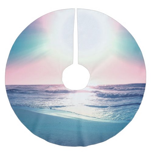 Summer Sea Sunset Tropical Beach Photo Brushed Polyester Tree Skirt