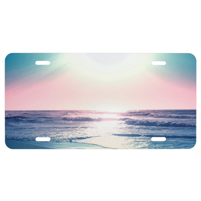 Summer Sea Sunset Tropical Beach Photo License Plate (Front)