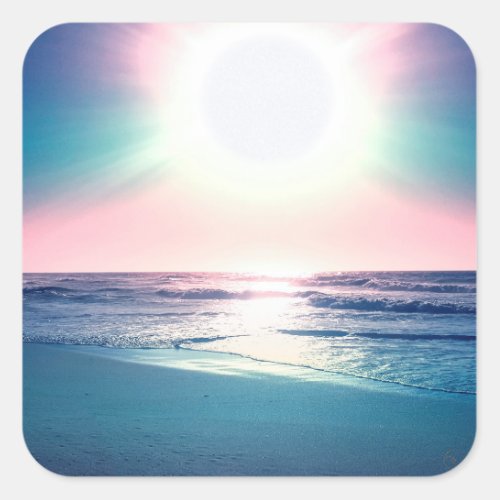 Summer Sea Sunset Tropical Beach Photo Square Sticker
