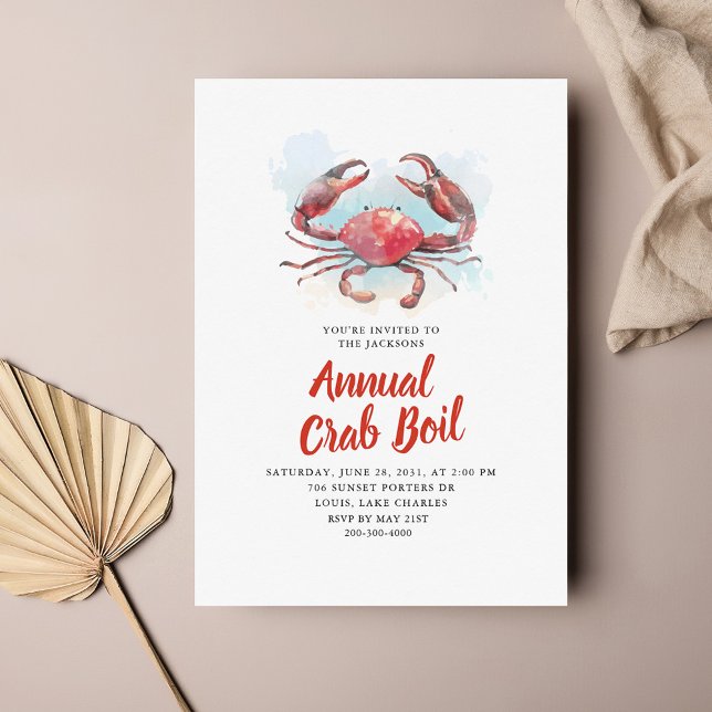  Summer Seafood Boil Family Party Invitation (Annual Family Crab Boil Watercolor Party Invitation)