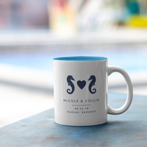 Summer Seahorse Destination Wedding Favor Two_Tone Coffee Mug