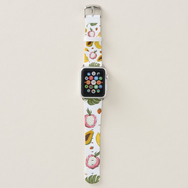 Summer seamless pattern background with exotic fru apple watch band (Front)