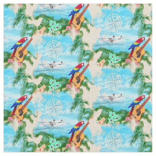 Summer Seaplane Tropical Beach Coastal Fabric