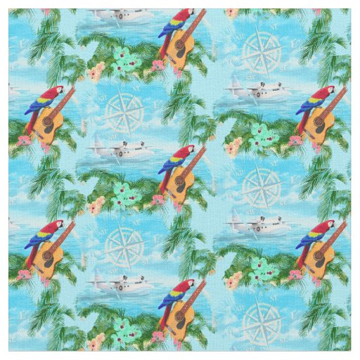 Summer Seaplane Tropical Coastal Beach Fabric
