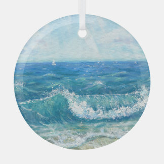Summer seascape, blue waves, acrylic painting. glass ornament