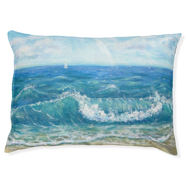 Summer seascape, blue waves, acrylic painting. pet bed (Front)