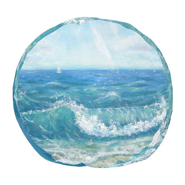 Summer seascape, blue waves, acrylic painting. pouf (Bottom)