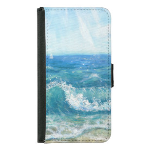 Summer seascape, blue waves, acrylic painting. samsung galaxy s5 wallet case