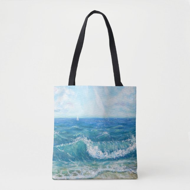 Summer seascape, blue waves, acrylic painting. tote bag (Front)