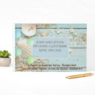Summer Seashell and Lights Wedding Theme Guest Book